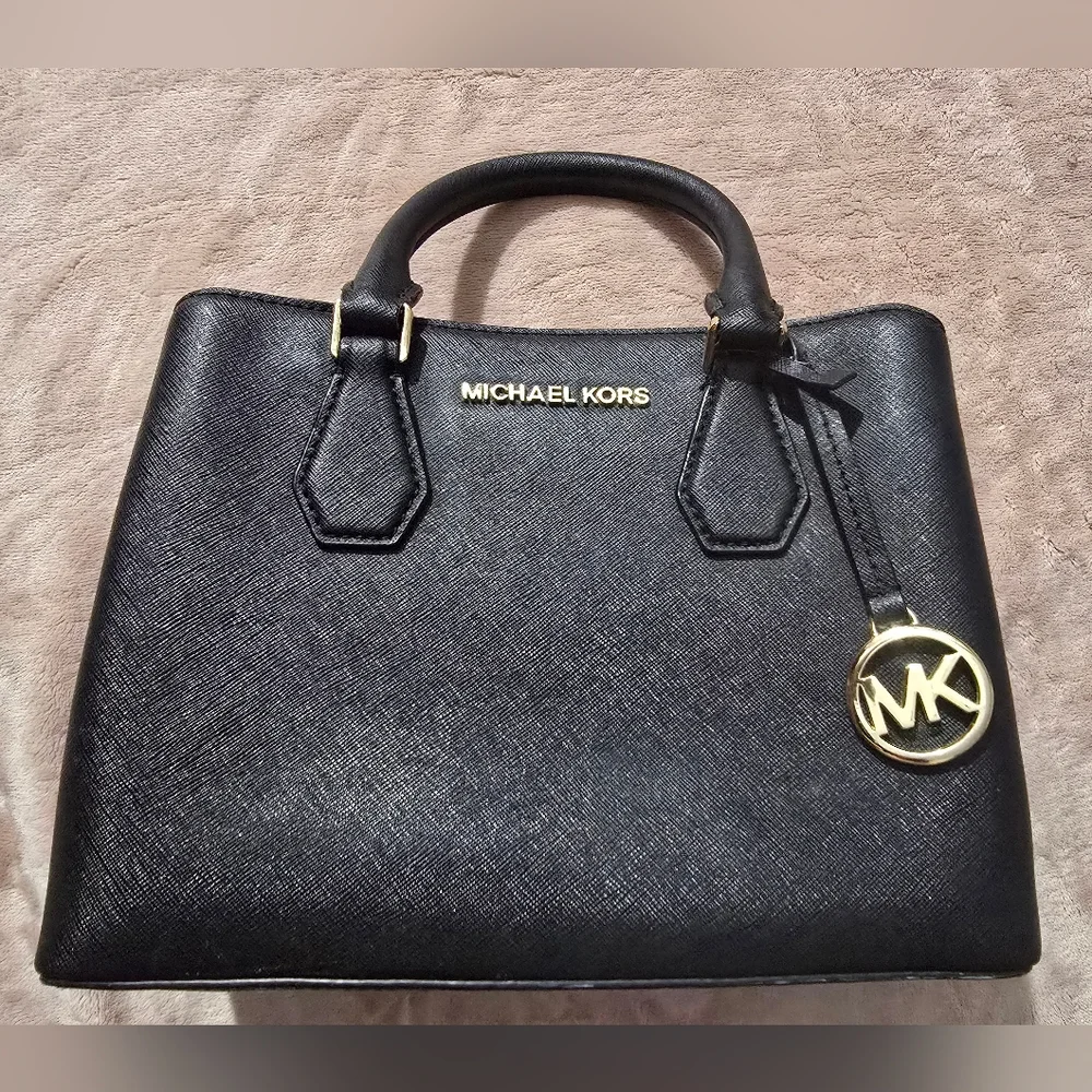 Michael Kors | Black Camille Pebbled Leather Satchel Crossbody Bag Purse